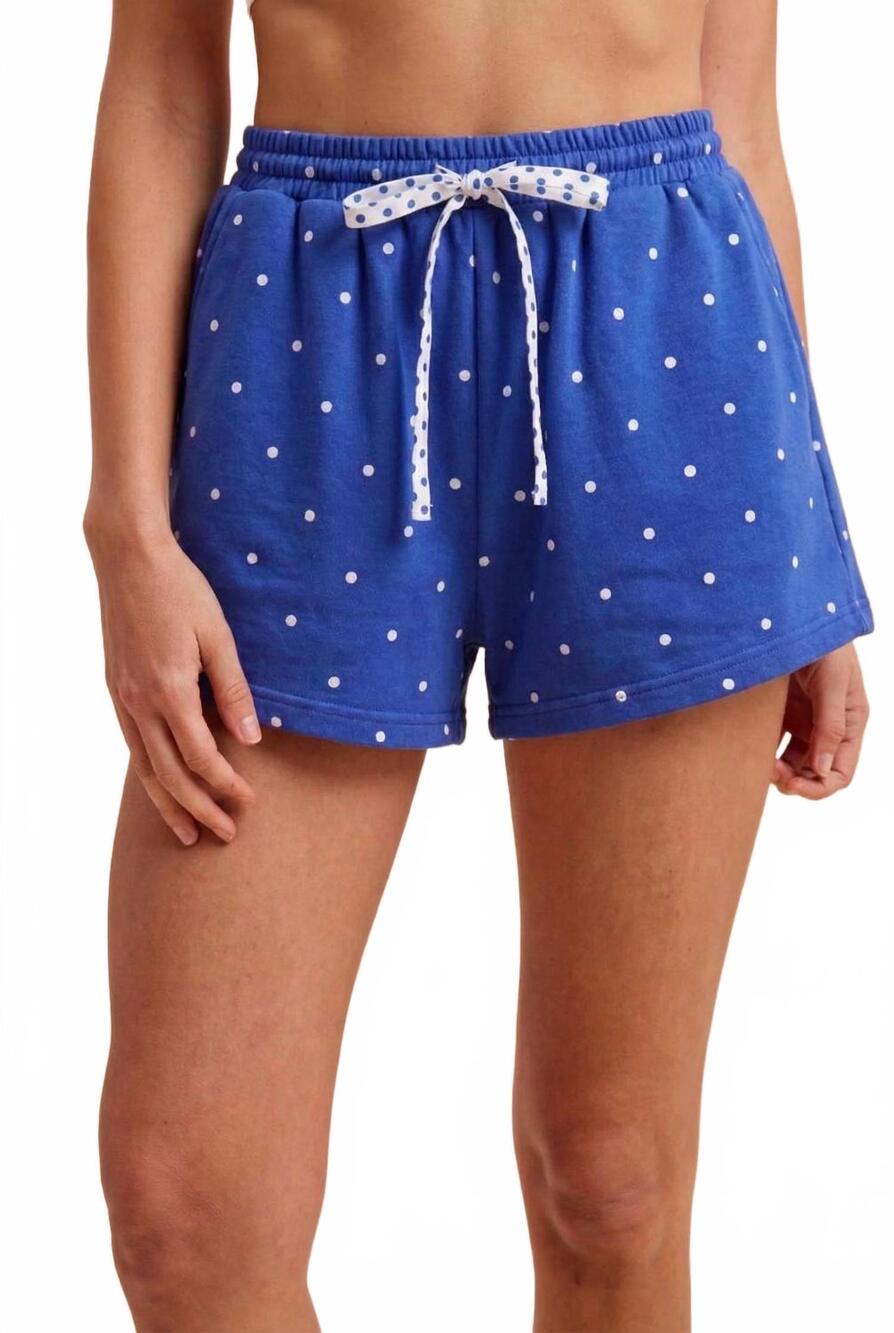 NEW ANNIEWEAR 4th of july polka dot french terry mini shorts in blue